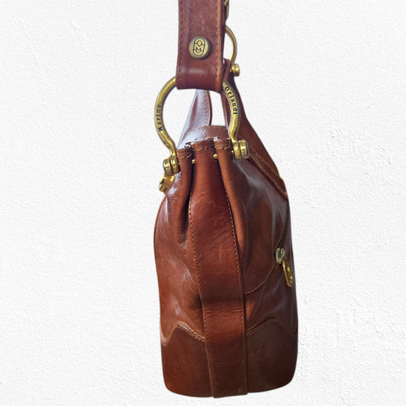 Vintage Marino Orlandi Italian Leather Hobo Bag – Cognac Brown, Gold Hardware - Picture 8 of 13